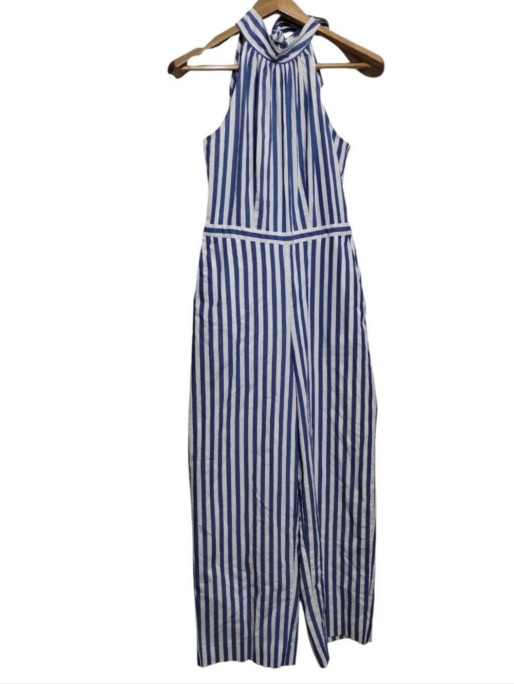 J. Crew Blue & White Vertical Stripe Halter Jumpsuit Women's 2 Nautical Coastal